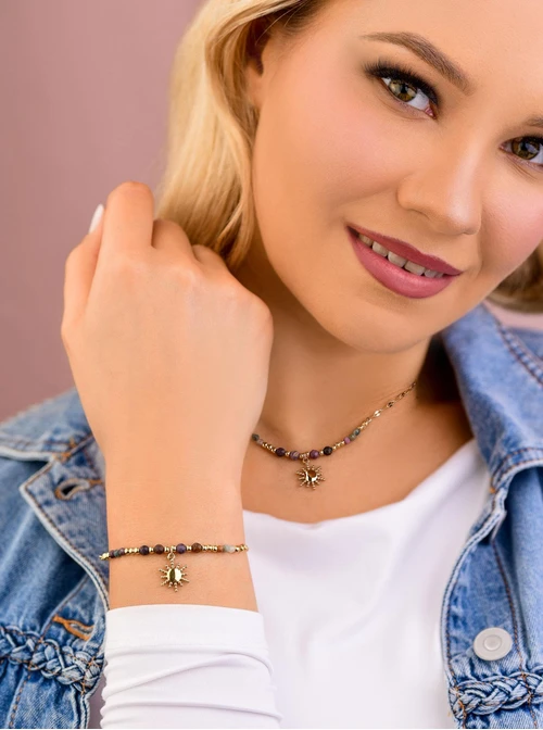 Bransoletka słoneczko, Rubin, Szafir, stal pozłacana S108840Z00