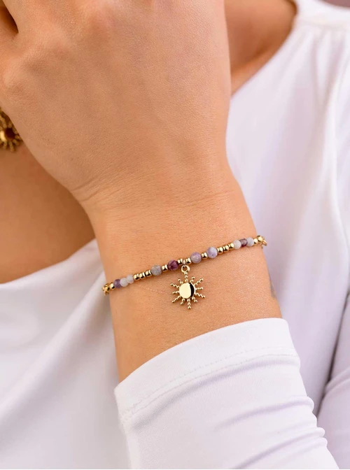 Bransoletka słoneczko, Turmalin, stal pozłacana S108836Z00