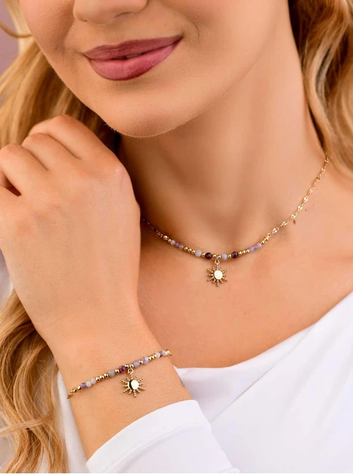 Bransoletka słoneczko, Turmalin, stal pozłacana S108836Z00