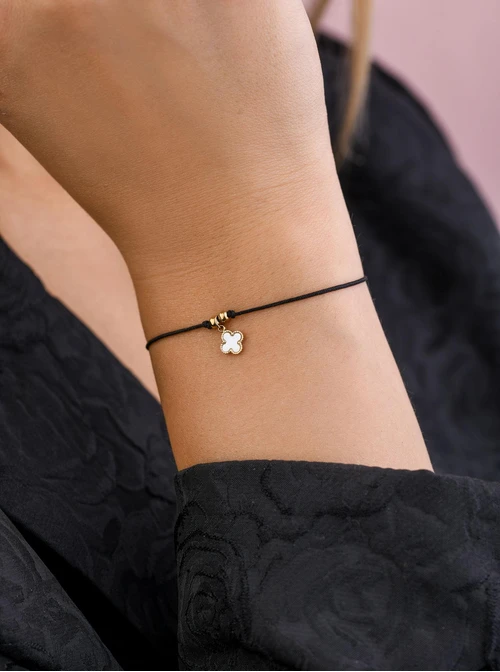 Bransoletka szczęścia, koniczynka, stal pozłacana S109345Z02