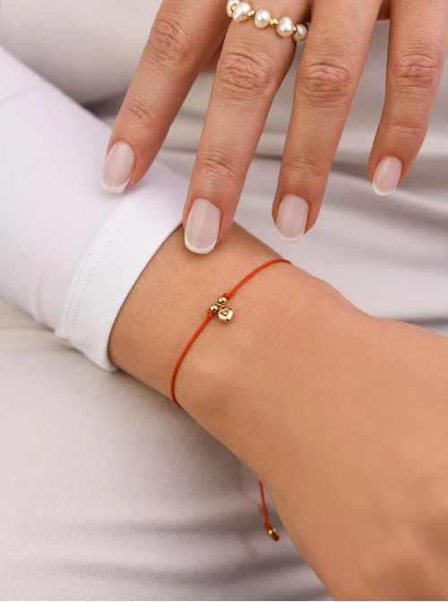 Bransoletka szczęścia, serduszko, stal pozłacana S109084Z03