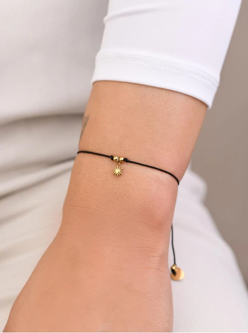 Bransoletka szczęścia, słoneczko, stal pozłacana S109089Z01