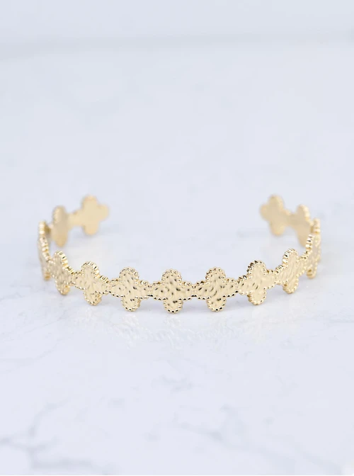 Bransoletka sztywna, koniczynki, stal pozłacana S109105Z00