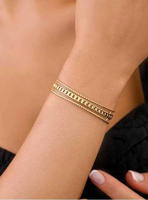 Bransoletka sztywna łańcuch, stal pozłacana S109107Z00