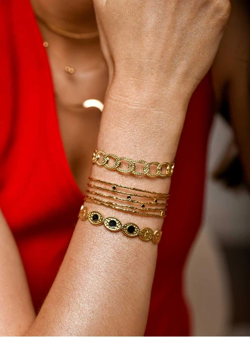 Bransoletka sztywna, łańcuch, stal pozłacana S109113Z00