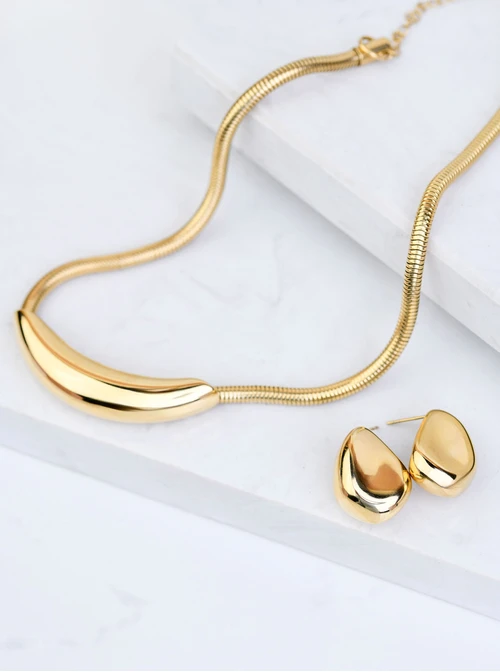 [Zestaw] Naszyjnik żmijka, stal pozłacana S306487Z00
