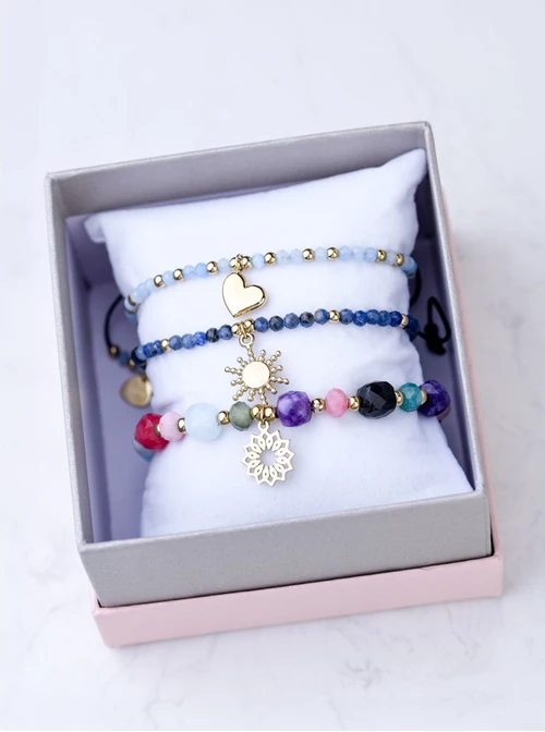 [Zestaw] Bransoletka serce, Akwamaryn, stal pozłacana S108503Z00