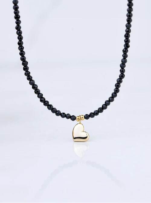 Choker serduszko, Onyks, stal pozłacana S308692Z00