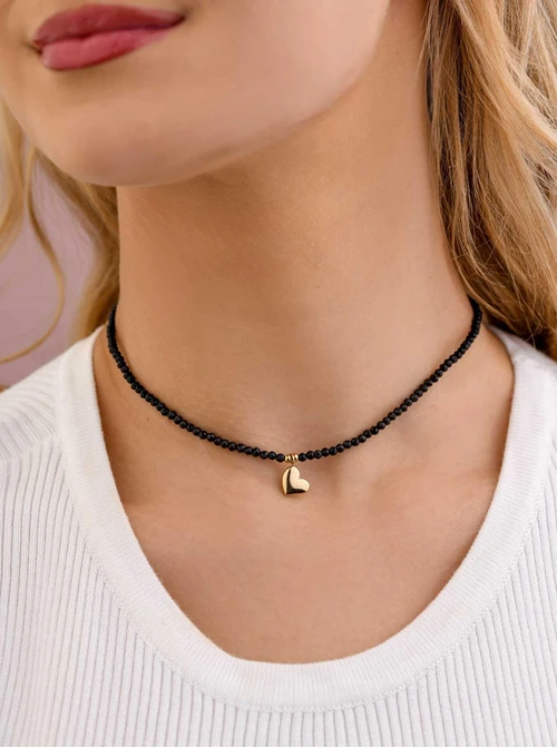 Choker serduszko, Onyks, stal pozłacana S308692Z00