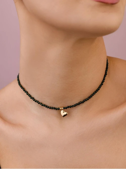 Choker serduszko, Zielony Piaskowiec, stal pozłacana S308690Z00