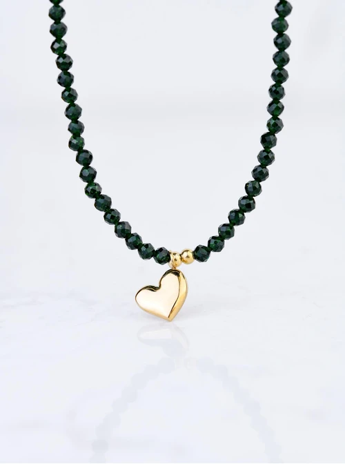 Choker serduszko, Zielony Piaskowiec, stal pozłacana S308690Z00