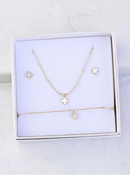 [Zestaw] Naszyjnik koniczynka, masa perłowa, złoty S308161Z02