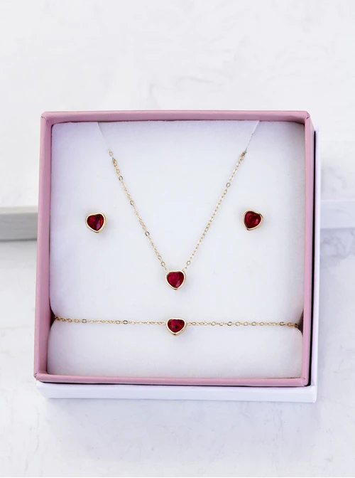 [Zestaw] Naszyjnik czerwone serduszko, złoty S300340Z03