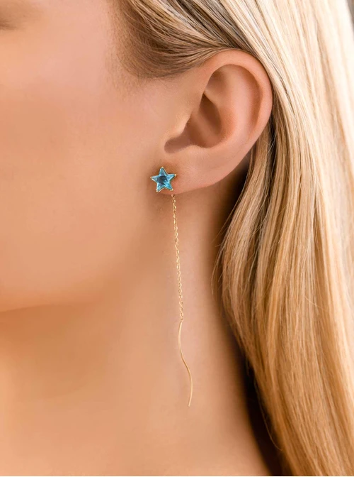 Kolczyki błękitna gwiazdka, stal pozłacana S209333Z00