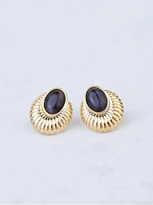 Kolczyki czarne Kocie Oko, stal pozłacana S207416Z01