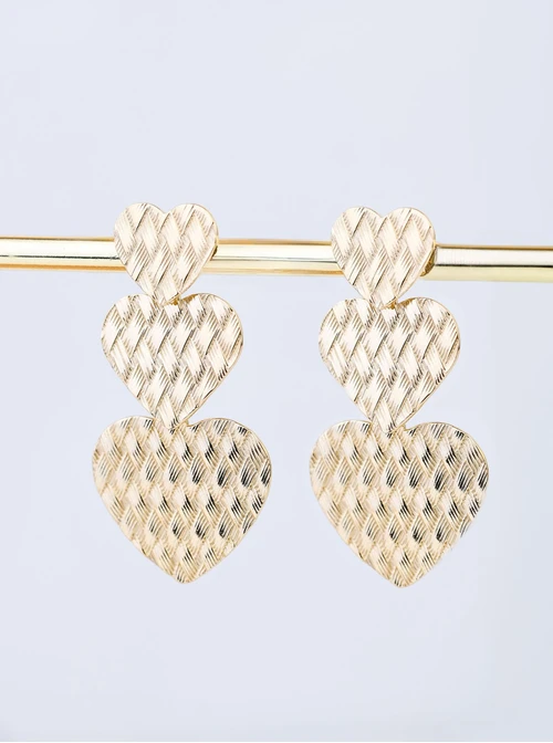 Kolczyki fakturowane serduszka, stal pozłacana S208264Z00