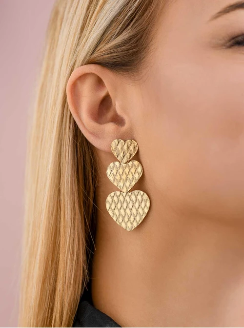 Kolczyki fakturowane serduszka, stal pozłacana S208264Z00
