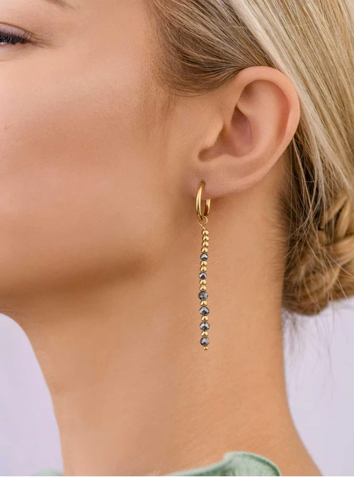 Kolczyki kółeczko, Hematyt, stal pozłacana S208857Z00