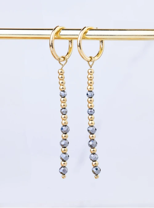 Kolczyki kółeczko, Hematyt, stal pozłacana S208857Z00