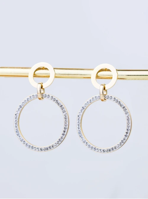 Kolczyki kółka z kryształkami, stal pozłacana S208477Z00