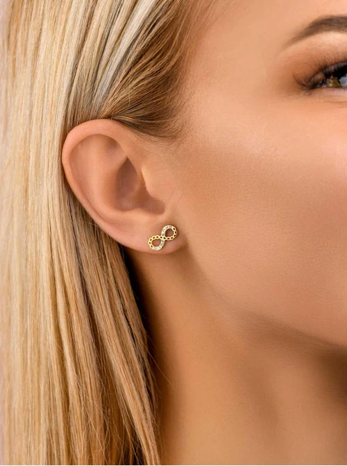 Kolczyki nieskończoność, kryształki, złoty S203959Z02