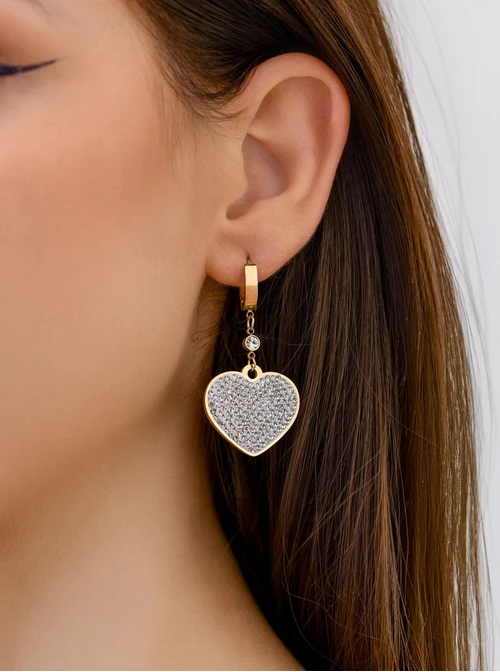 Kolczyki serduszko z kryształkami, stal pozłacana S208239Z02