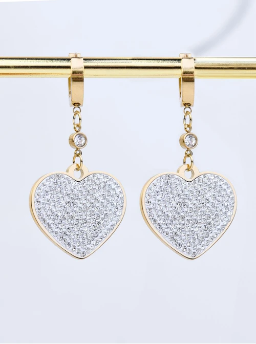 Kolczyki serduszko z kryształkami, stal pozłacana S208239Z02