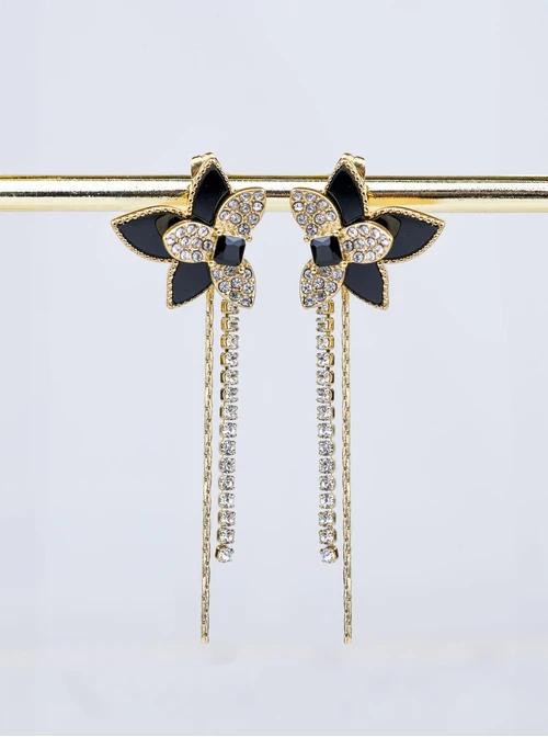 Kolczyki kwiaty z kryształkami, stal pozłacana S208198Z01