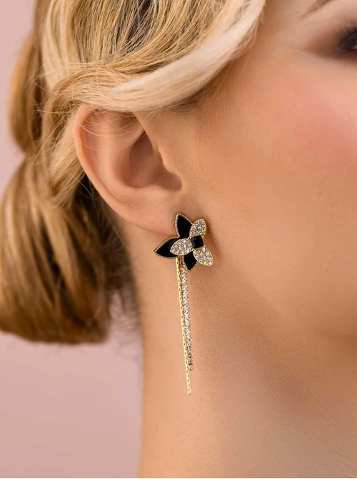 Kolczyki kwiaty z kryształkami, stal pozłacana S208198Z01