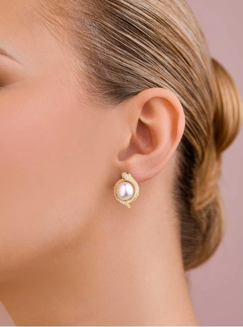 Kolczyki wieczorowe Wąż z perełką B208906P00