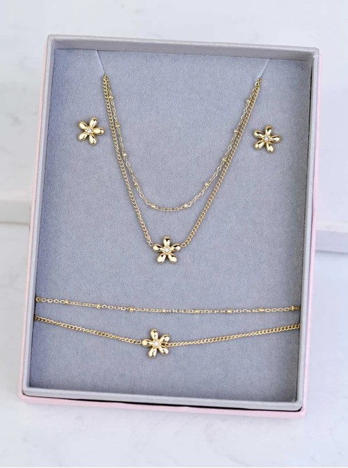 [Zestaw] Naszyjnik podwójny kwiatuszek, złoty S307941Z00