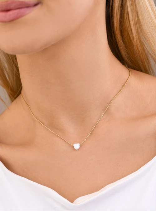 Naszyjnik białe serduszko, stal pozłacana S308133Z02