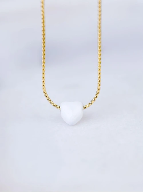 Naszyjnik białe serduszko, stal pozłacana S308133Z02