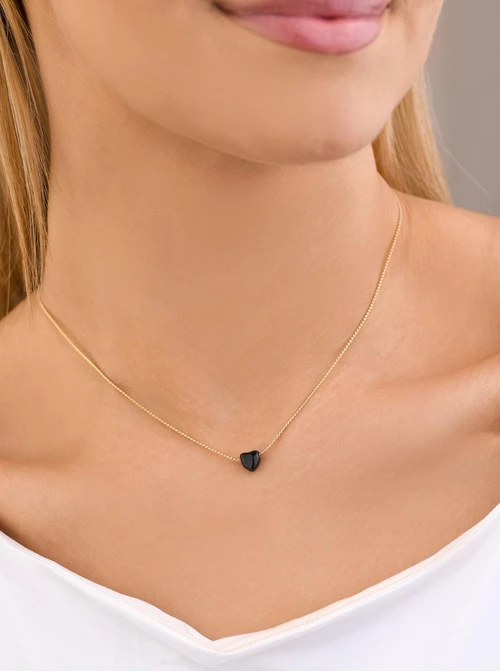 Naszyjnik czarne serduszko, stal pozłacana S308133Z01