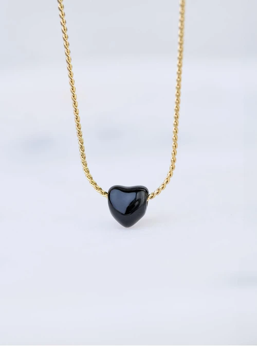 Naszyjnik czarne serduszko, stal pozłacana S308133Z01