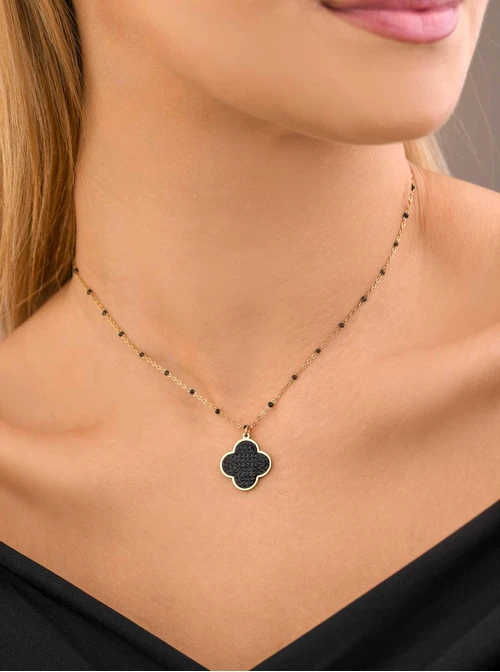 Naszyjnik koniczynka, stal pozłacana S308405Z01