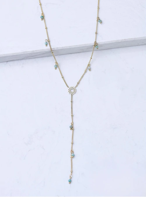 Naszyjnik krawatka, Rozeta Vezzi, Amazonit, stal pozłacana S308340Z00