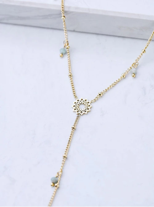 Naszyjnik krawatka, Rozeta Vezzi, Amazonit, stal pozłacana S308340Z00