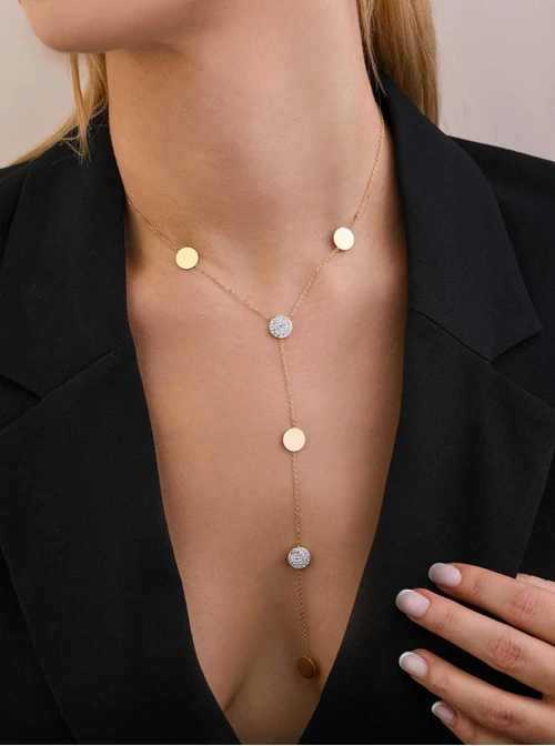 Naszyjnik krawatka, kółeczka, stal pozłacana S307855Z00