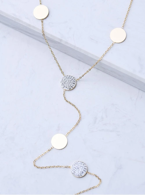 Naszyjnik krawatka, kółeczka, stal pozłacana S307855Z00