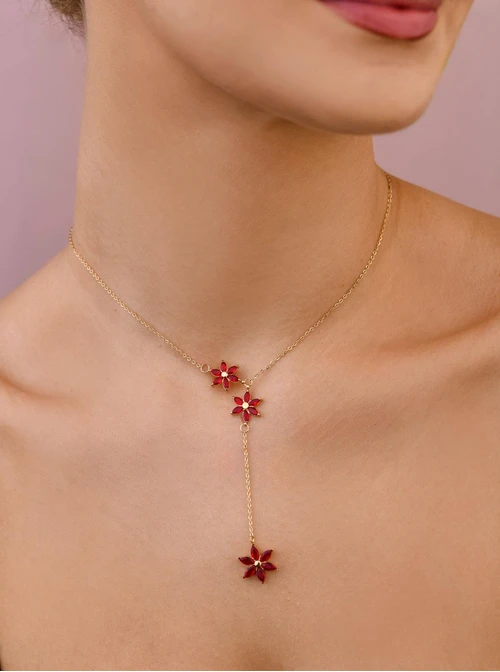 Naszyjnik krawatka, kwiatuszki, stal pozłacana S309337Z03