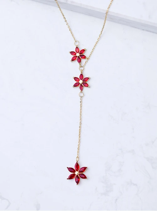 Naszyjnik krawatka, kwiatuszki, stal pozłacana S309337Z03