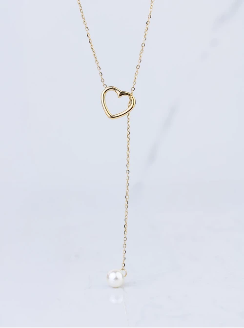 Naszyjnik krawatka, serduszko, perełka, stal pozłacana S308471Z00