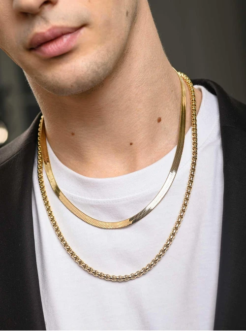 Naszyjnik męski, łańcuch, stal pozłacana S307970Z00