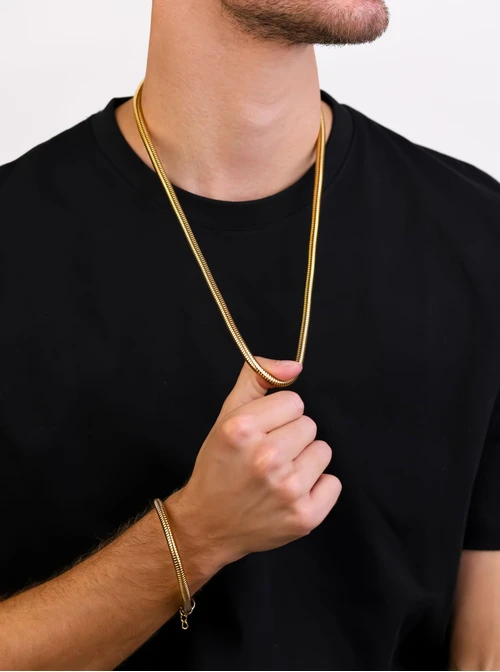 Naszyjnik męski, żmijka, stal pozłacana S307973Z00