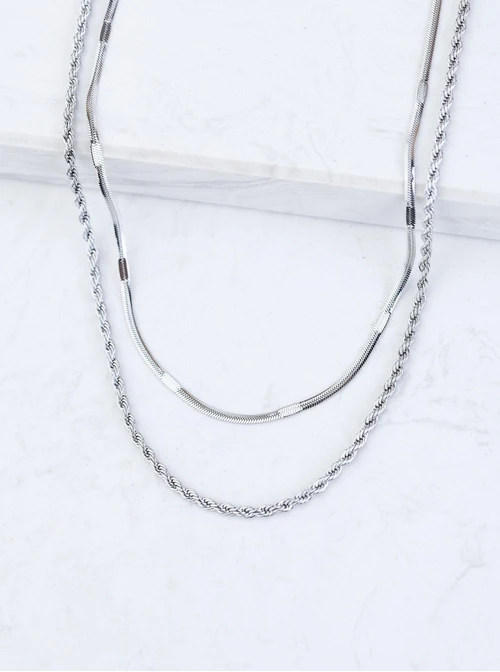 Naszyjnik podwójny, żmijka, corda, srebrny S306103S00