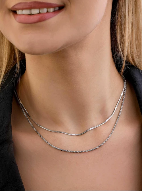 Naszyjnik podwójny, żmijka, corda, srebrny S306103S00