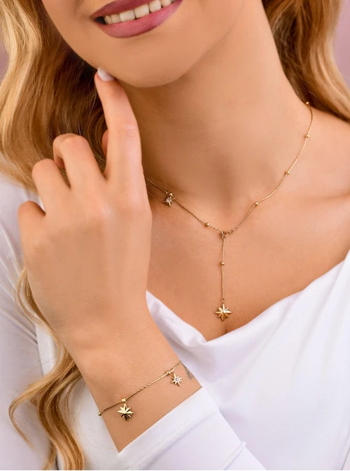 Naszyjnik regulowany Róża Wiatrów, stal pozłacana S306237Z00