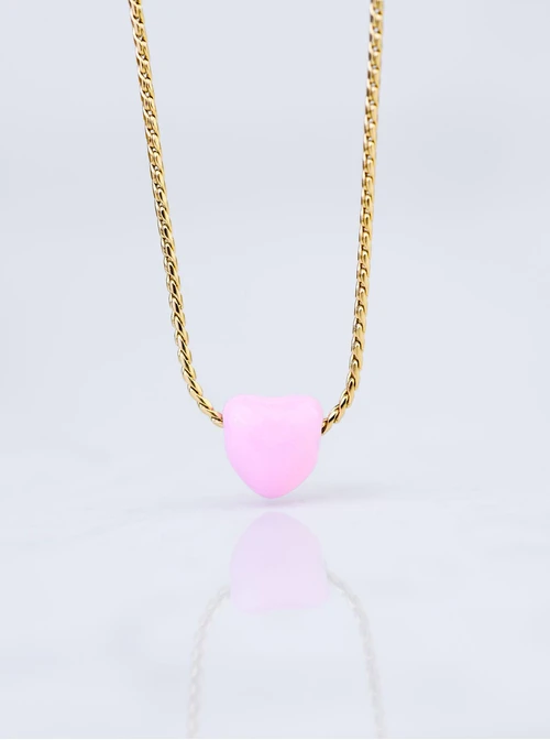 Naszyjnik różowe serduszko, stal pozłacana S308133Z06