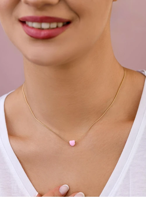 Naszyjnik różowe serduszko, stal pozłacana S308133Z06